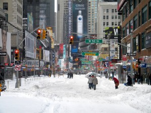 NYC winter storm in Times Square