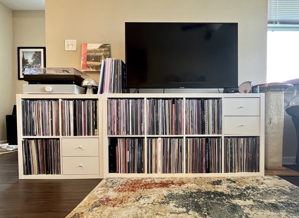 Vinyl record storage collection.