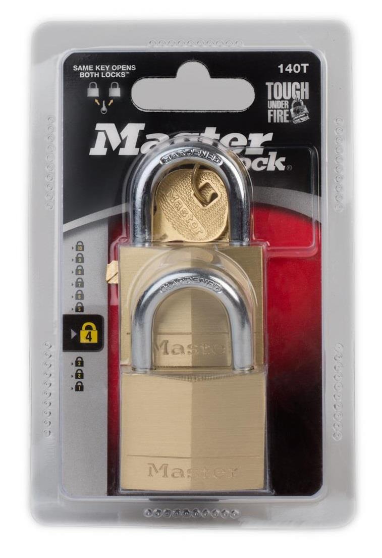 MasterLock 140T Lock, Brass, 2 Pack, Keyed Alike 