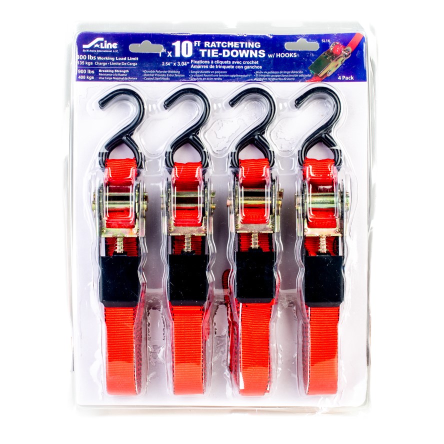 S-Line By Ancra 10' Ratcheting Tie-Downs with Hooks - Set of 4