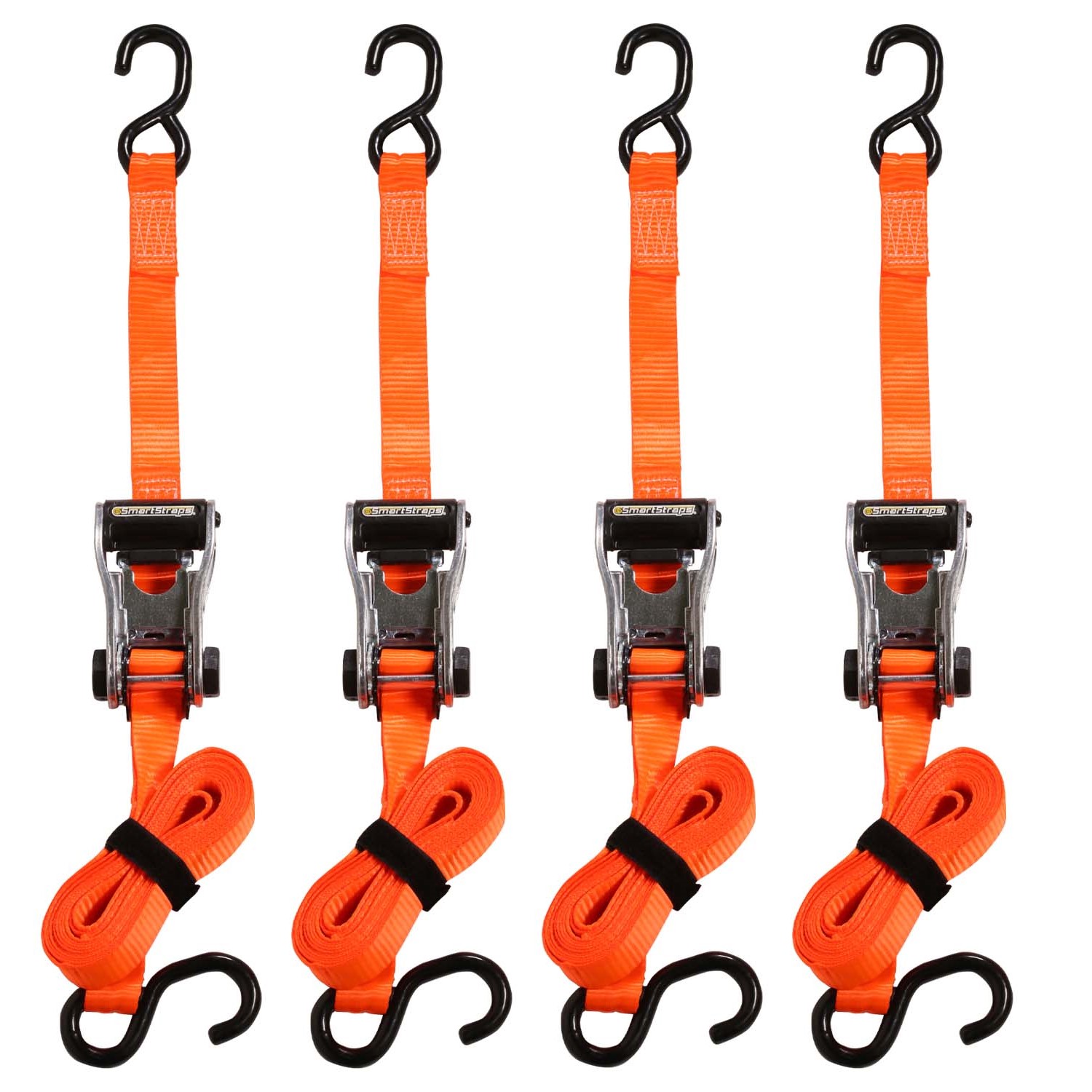 SmartStraps 14’ RatchetX Ratchet Tie-Downs - Pack of 4 (Orange) - 3,000 lb.  Breaking Strength