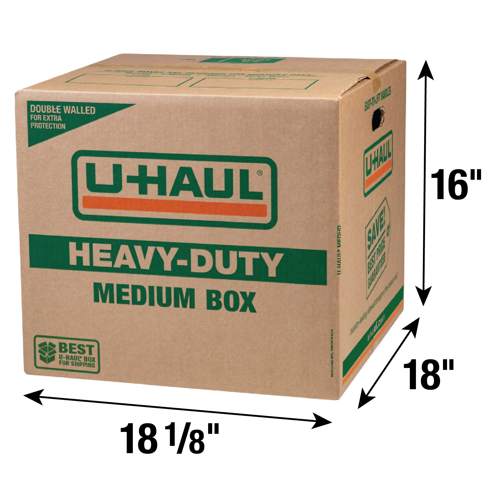 Medium Heavy-Duty Double Wall Moving Box - 18-1/8” x 18” x 16” (L x W x H)