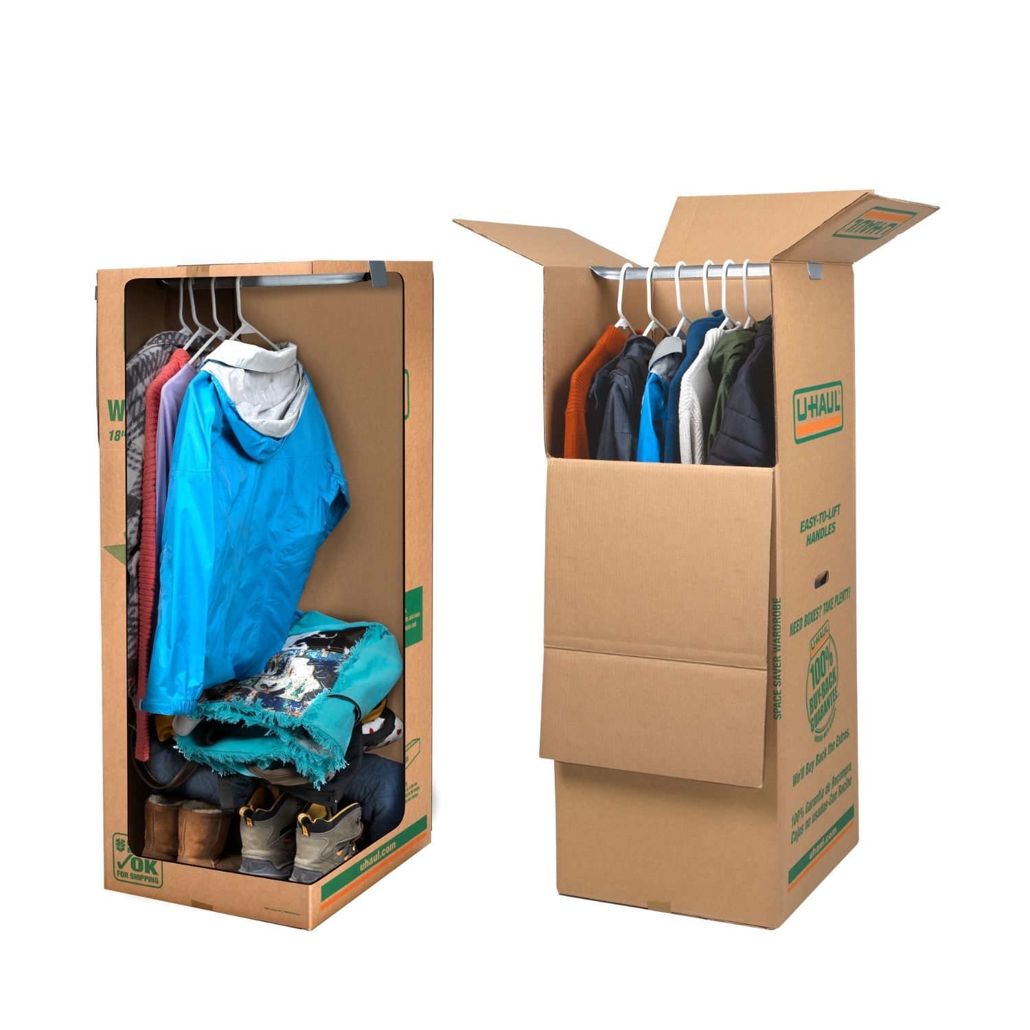 The Home Depot Wardrobe Moving Box with Metal Hanging Bar and Handles 2-Pack (24 in. L x 24 in. W x 34 in. D)