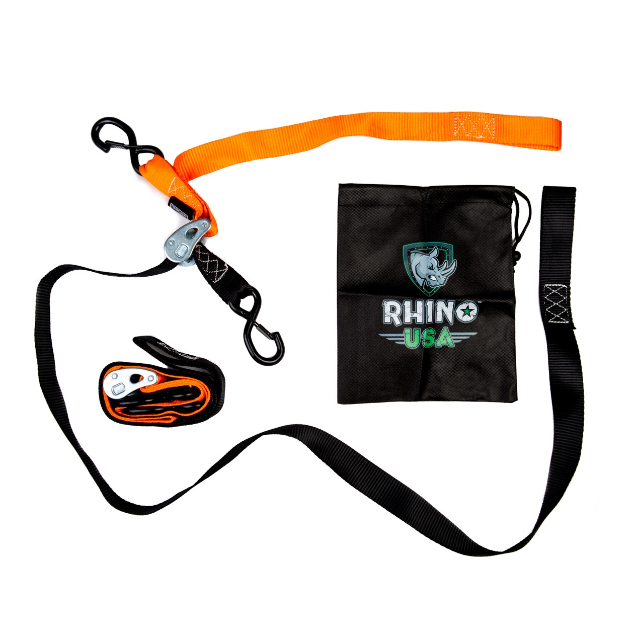 Rhino USA Motorcycle TieDown Set  2 HeavyDuty TieDown Straps + Drawstring Storage Bag