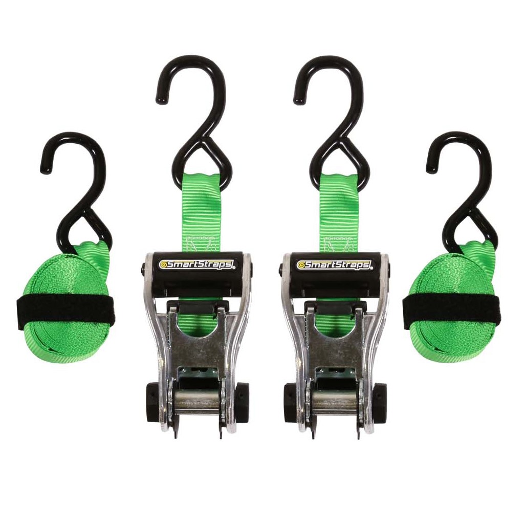 SmartStraps 10’ RatchetX Ratchet TieDowns  Pack of 2 (Green)  1,500 lb Breaking Strength