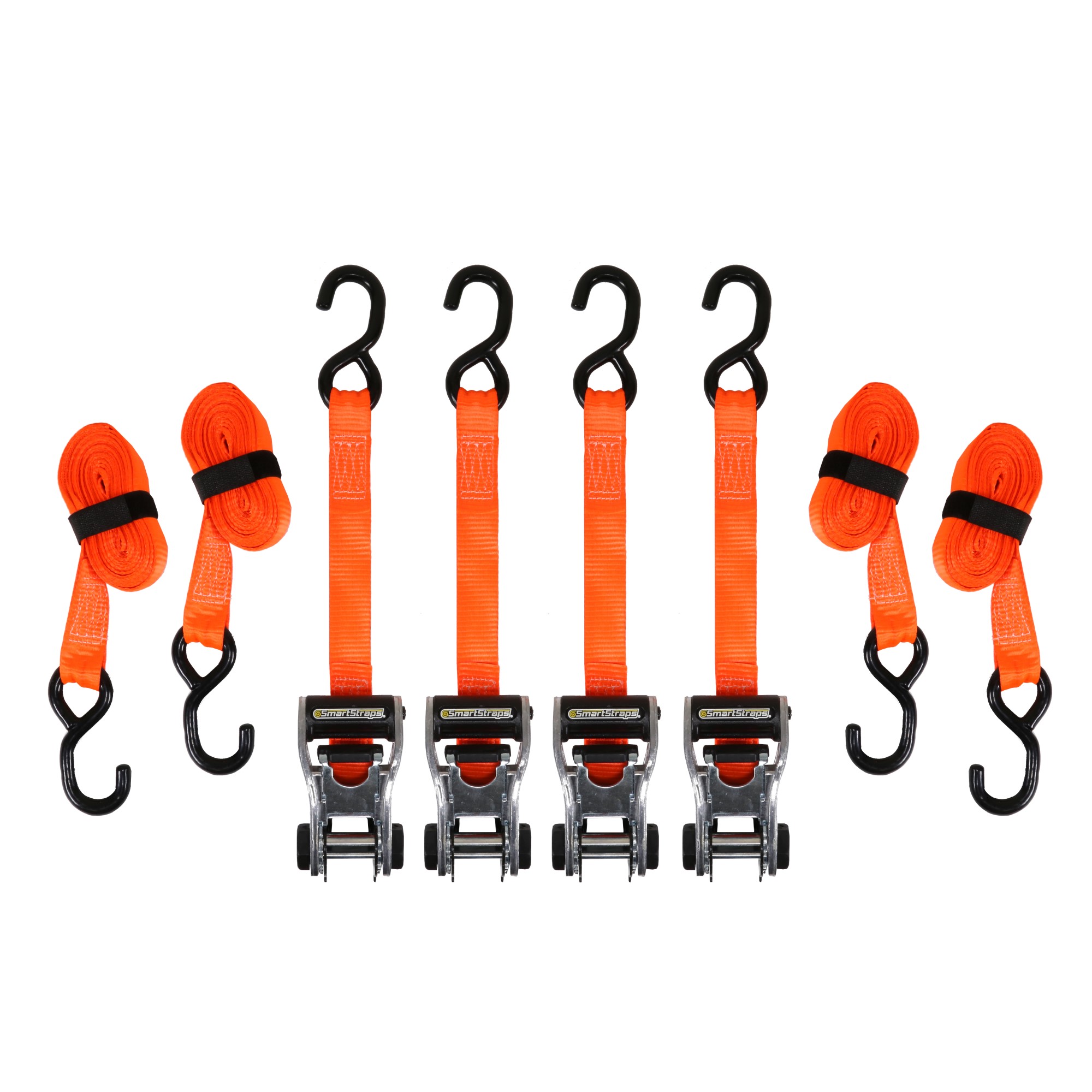 SmartStraps 14’ RatchetX Ratchet TieDowns  Pack of 4 (Orange)  3,000 lb Breaking Strength