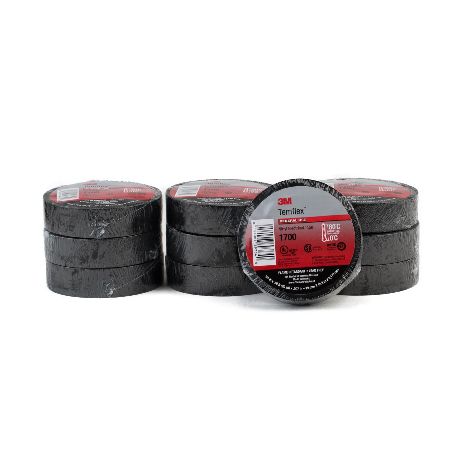 Vinyl Electrical Tape Rolls (Pack of 10 60’ Rolls)