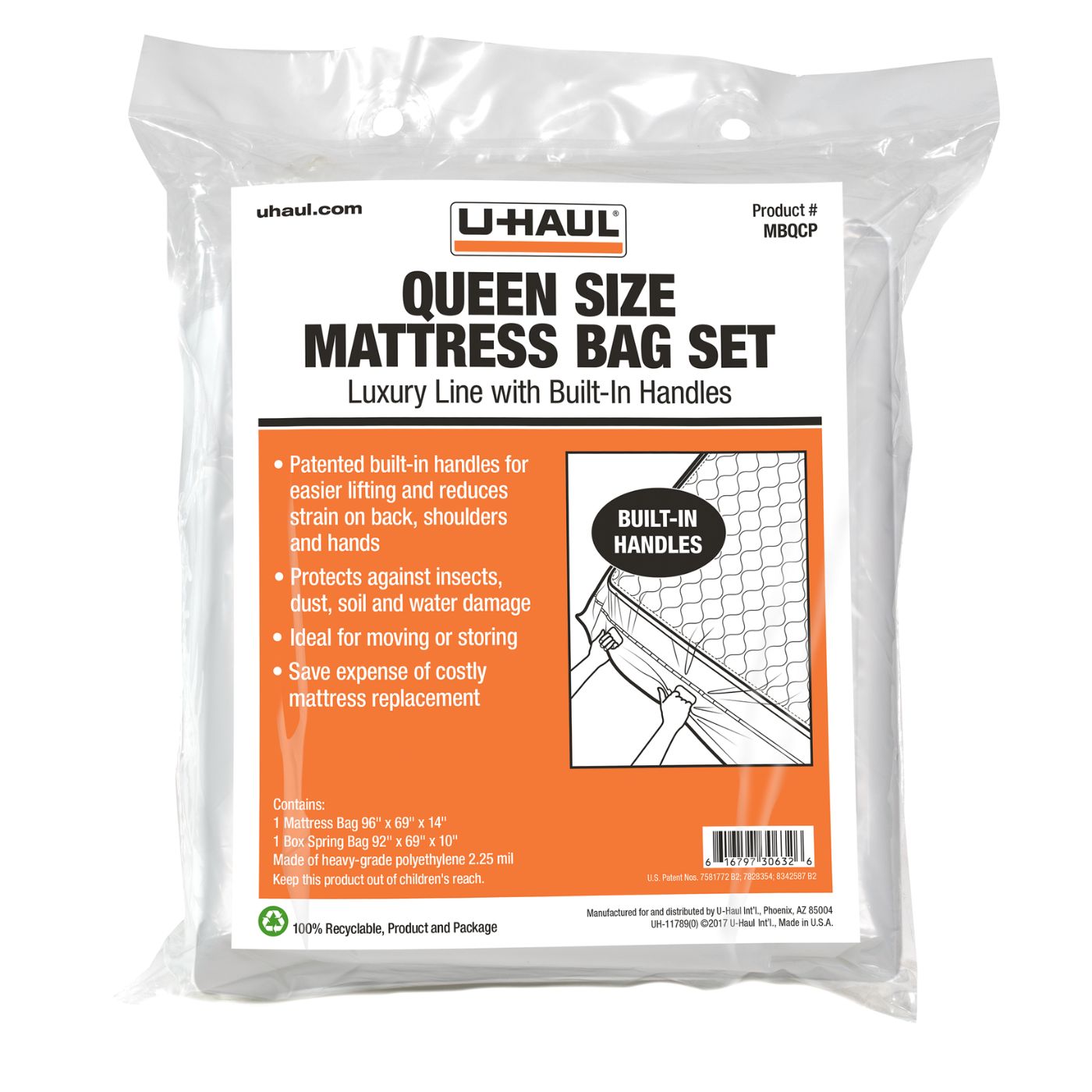 Queen Size Mattress Bag Set with Handles for Moving and Storage