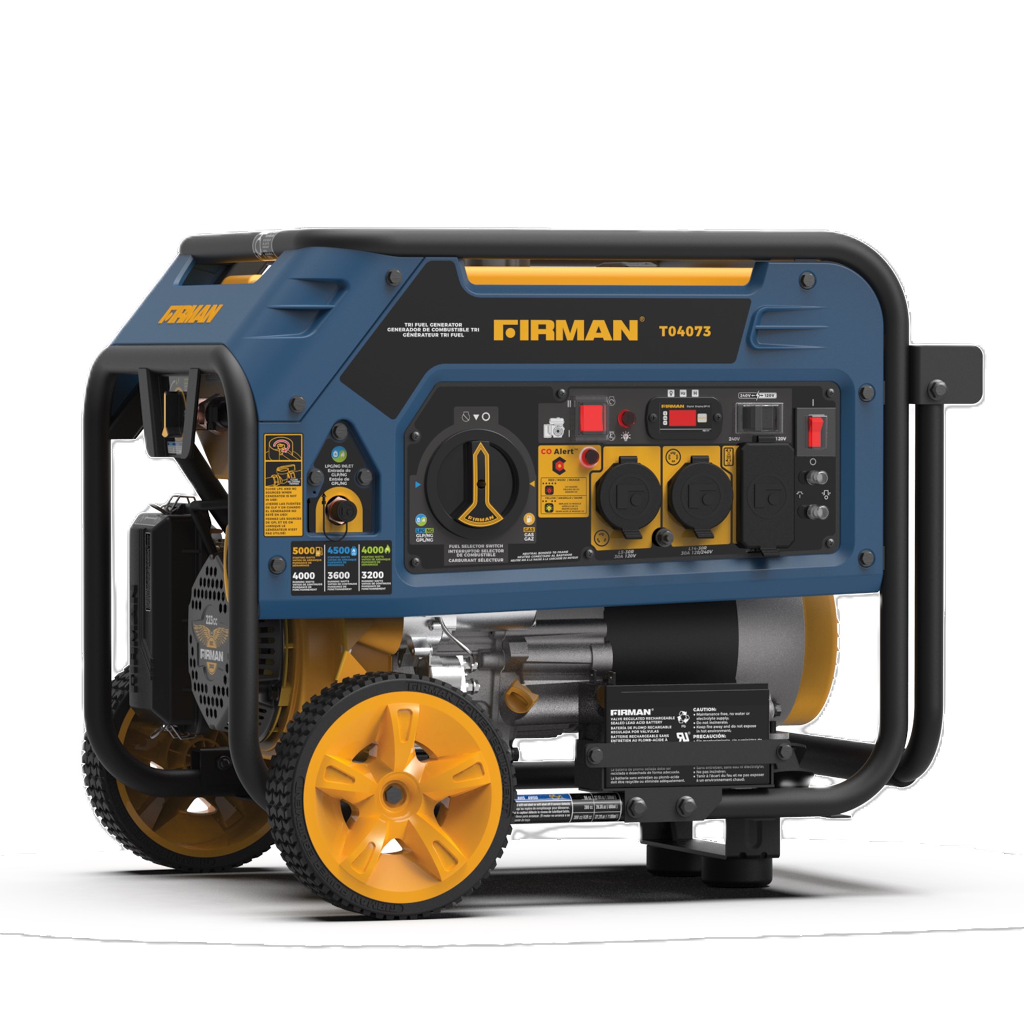 Tri Fuel  Portable Generator 5000/4000W Electric Start Gas, Wheel Kit CO Alert 50 ST CAN