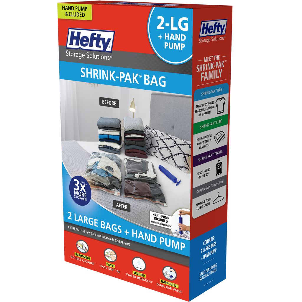 Hefty ShrinkPak Vacuum BagsLG w/Hand Pump