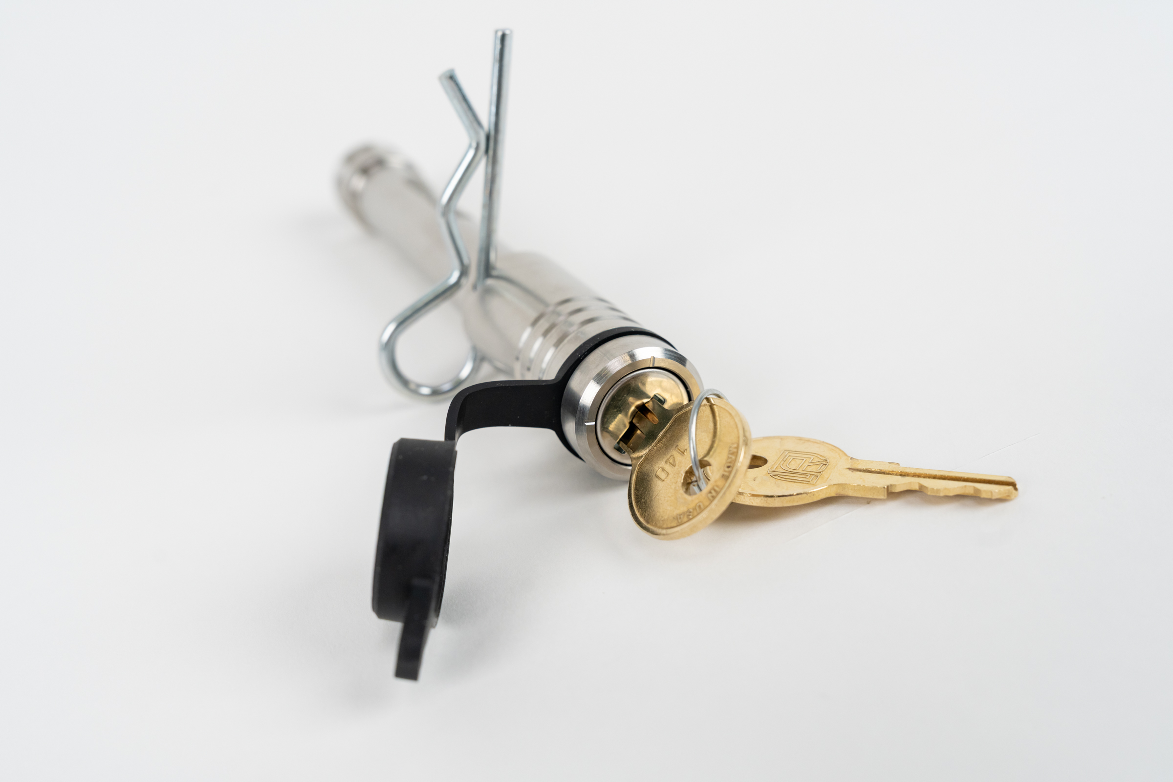 Trailer Hitch Lock with Integrated Safety Pin for 2” and 25” Hitch Receivers