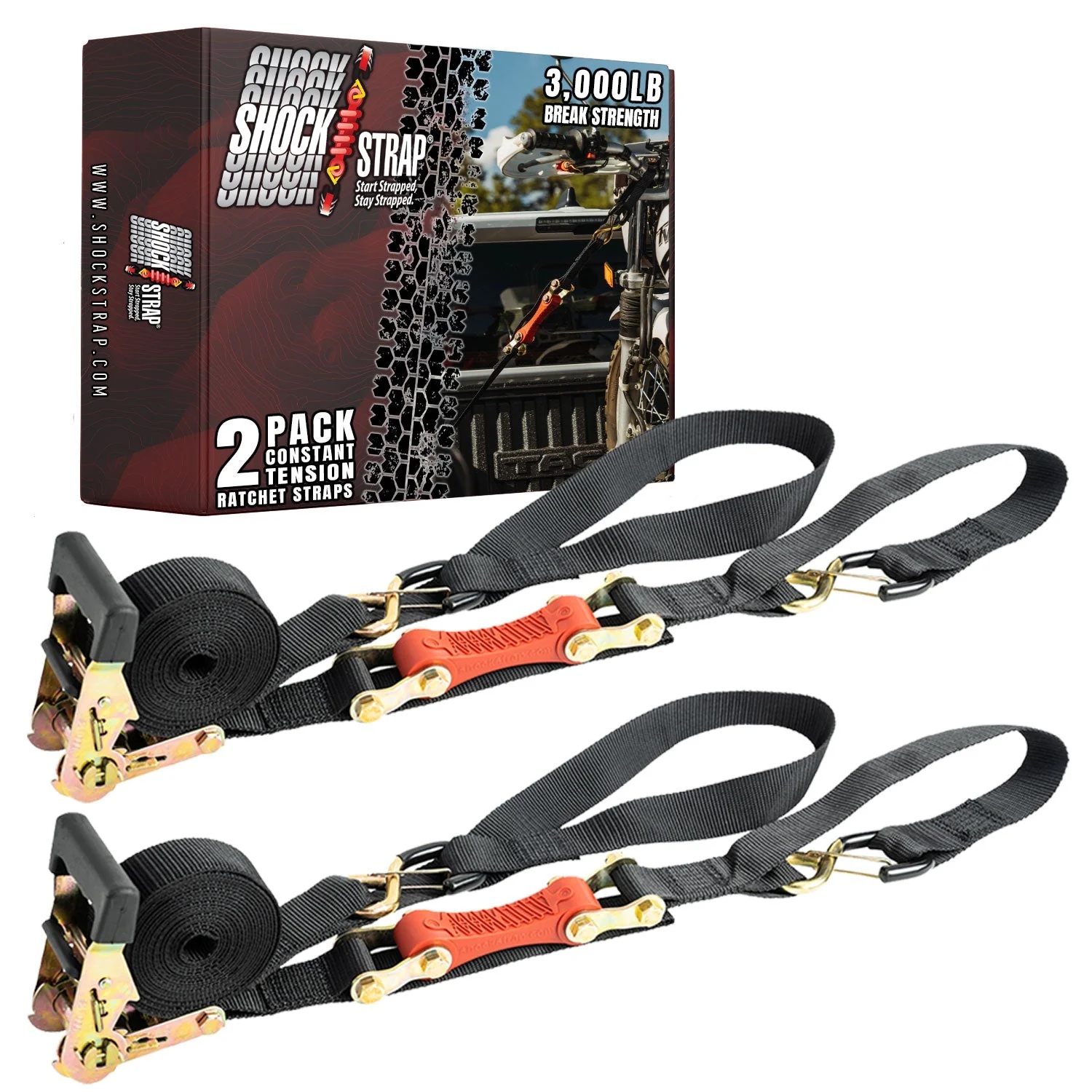 ShockAbsorbing Ratchet TieDown Straps with Clip Hooks
