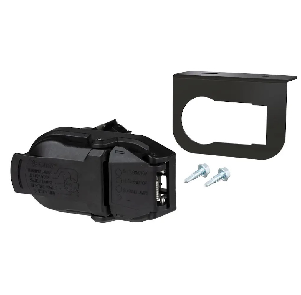 7Pin Round + 4Pin Flat Trailer Connector with Mounting Bracket for  2” Hitch Receiver  