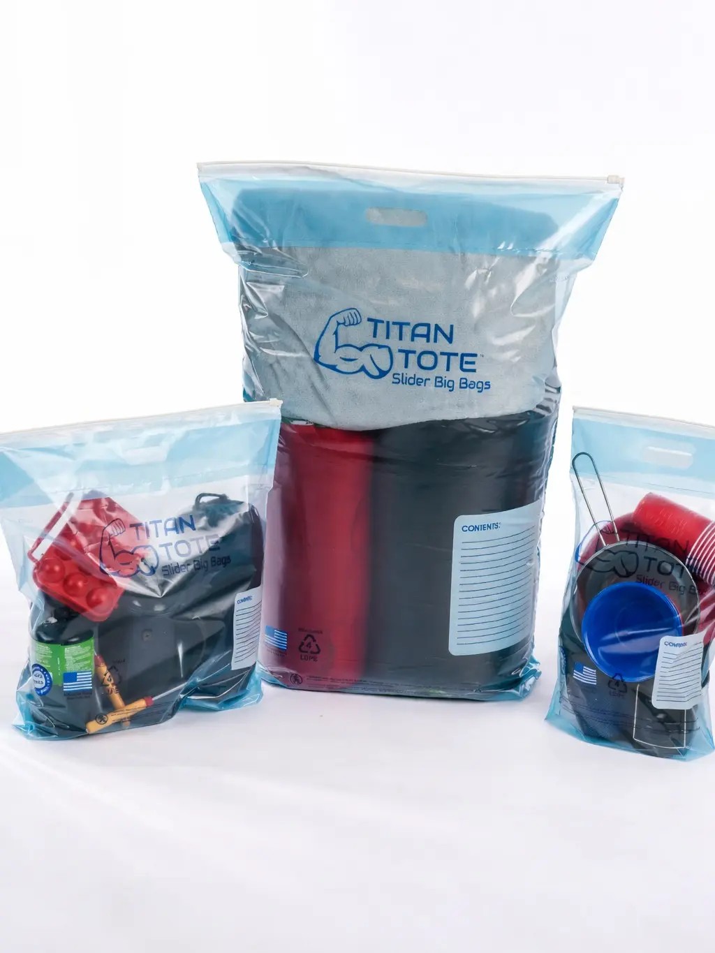 HeavyDuty Storage Zip Bag with Handles, Clear (Pack of 1 Large, 2 XL, 1 XXL)