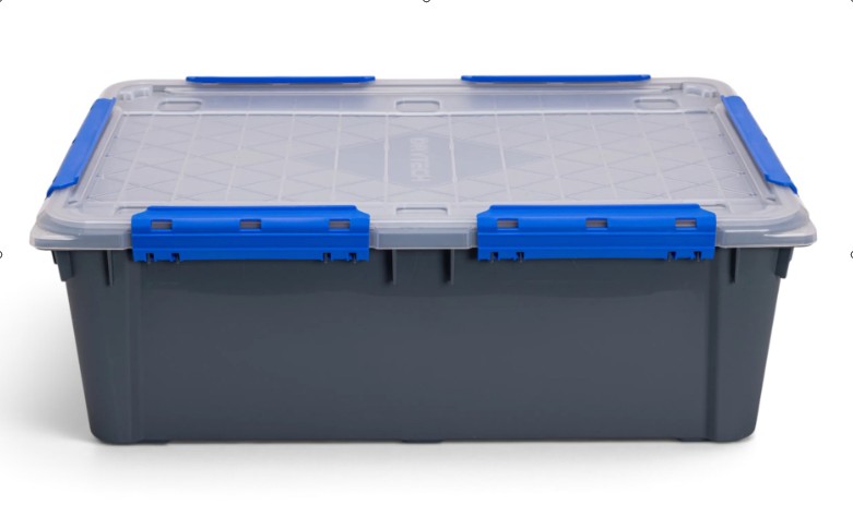 IP67 Waterproof Storage Bin, Grey with Clear Lid (36 qt)