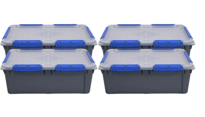 IP67 Waterproof Storage Bin, Grey with Clear Lid (36 qt)