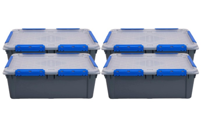 IP67 Waterproof Storage Bin, Grey with Clear Lid (19 qt) Bundle of 4