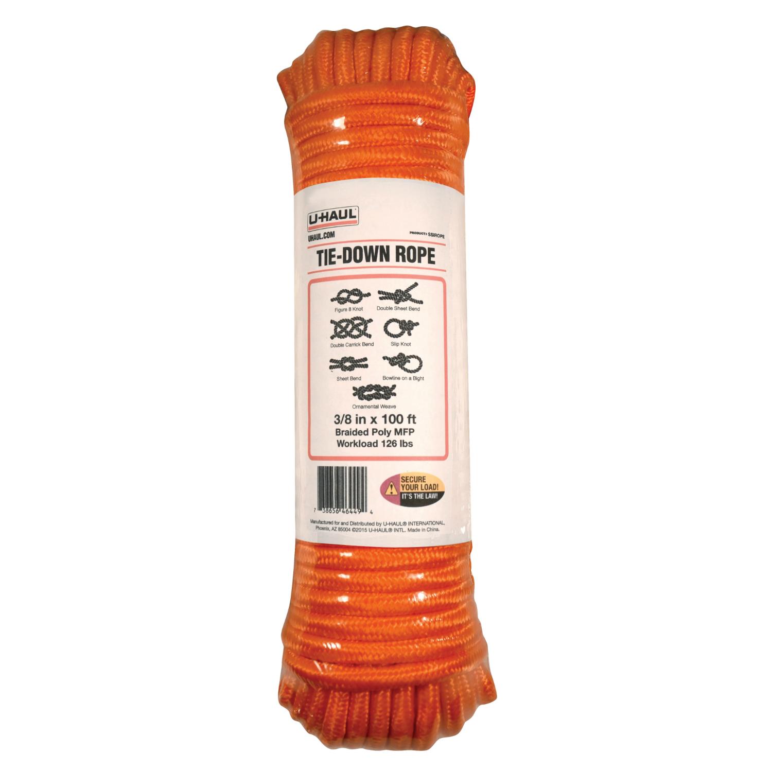 Safety Orange Braided MFP TieDown Rope (126lb Workload)  100 ft