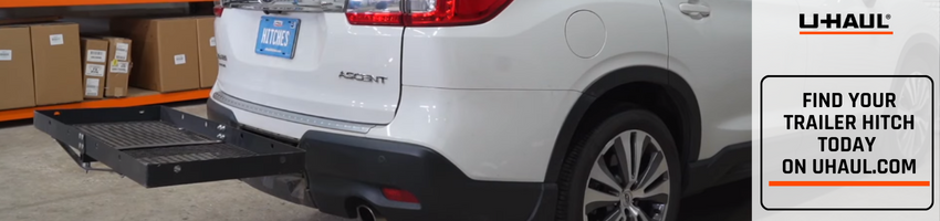Hitch-mounted cargo carrier on Subaru Ascent.
