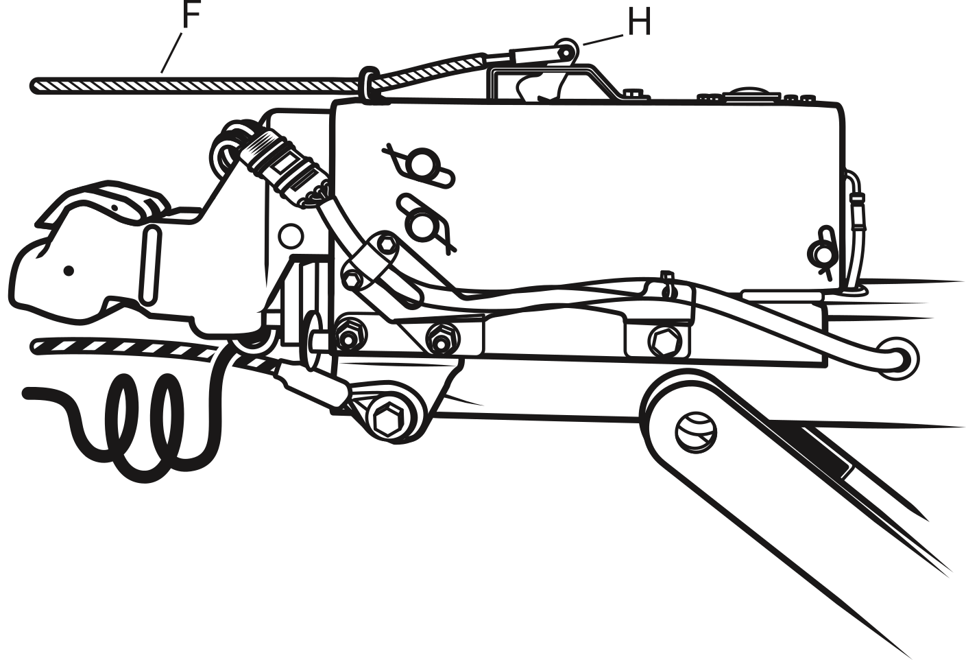 A detailed illustration of a trailer attached to a trailer hitch showing the emergency brake wiring connection.