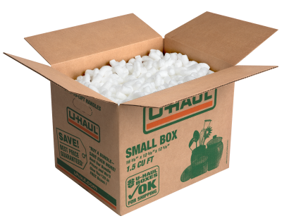 U-Haul packing peanuts in a moving box