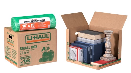 Small moving box being packed.