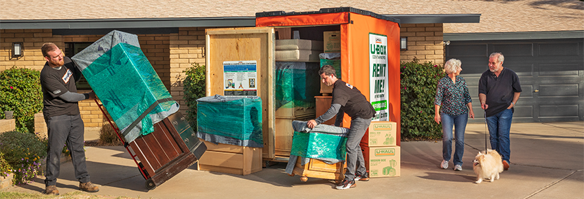 Moving Help loading U-Box portable moving and storage containers for seniors moving