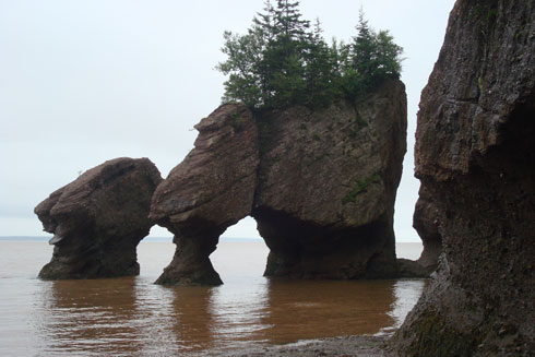Hopewell Rocks begin to disappear below the rising tides of the Bay of Fundy.