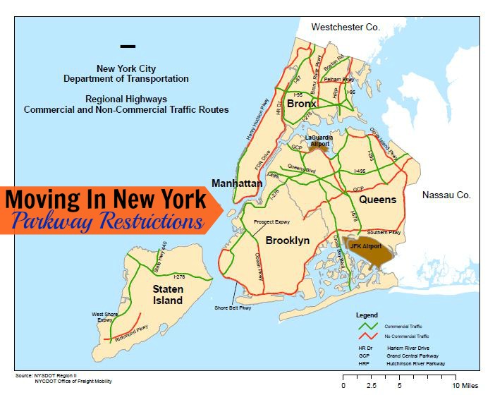 New York Parkway Restrictions map.