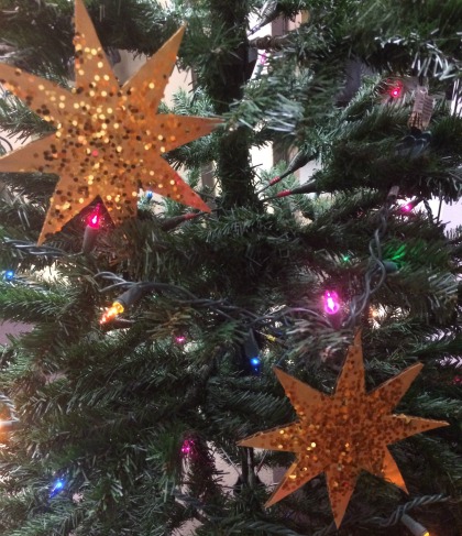 Christmas Tree Ornaments out of Moving Supplies