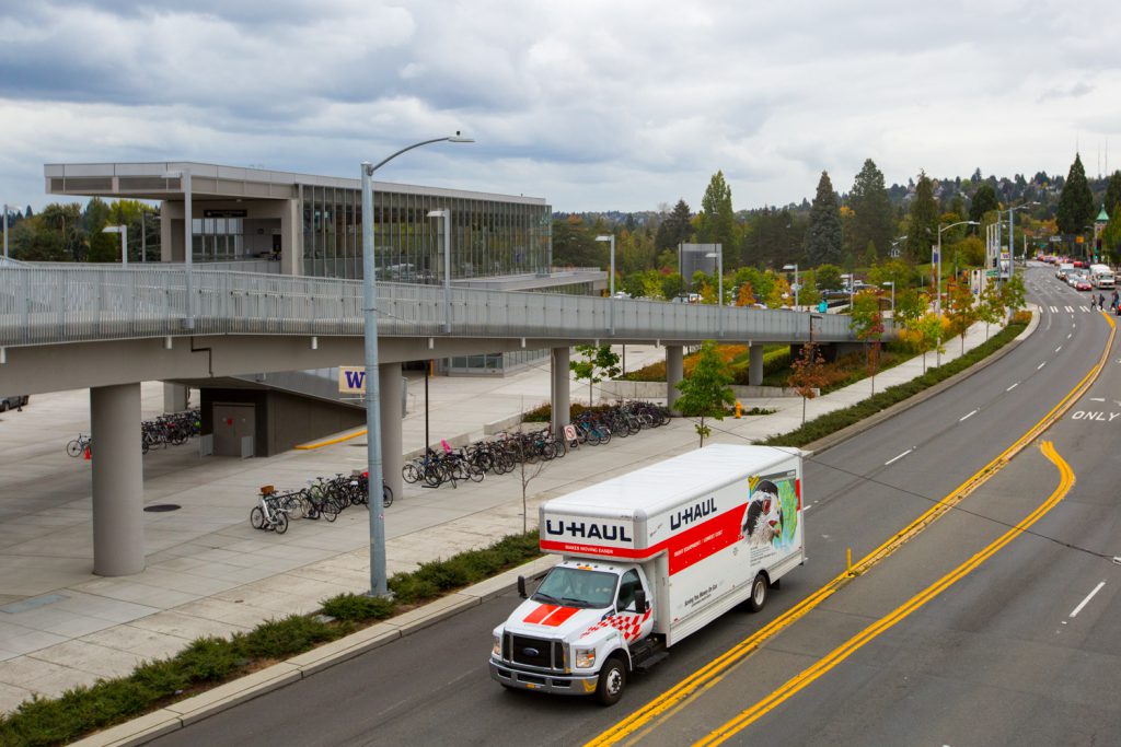 U-Haul truck on the road.