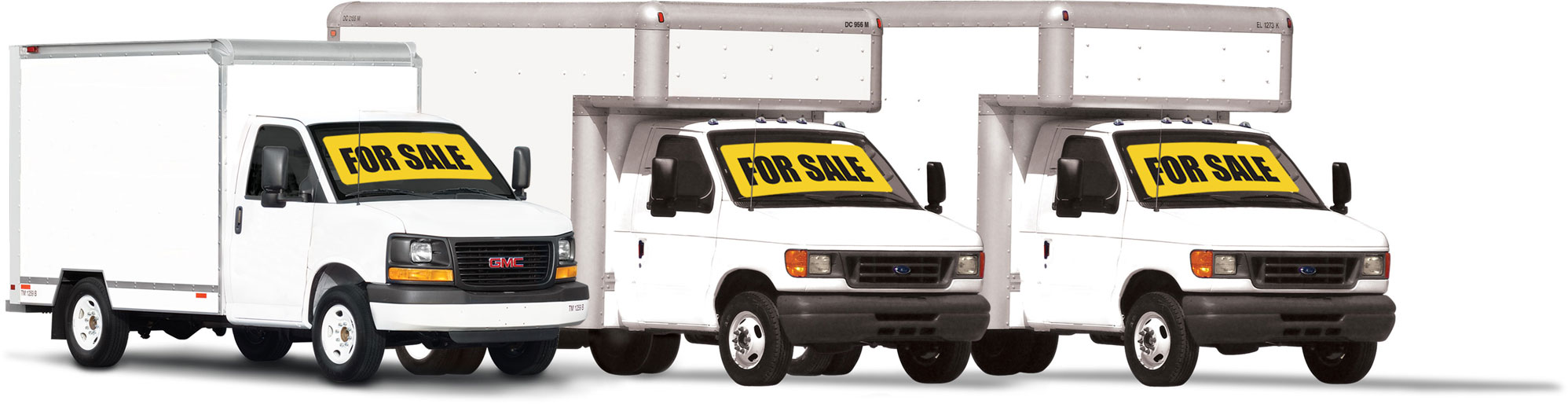 Three U-Haul Box Trucks available for sale. A 10-ft GMC, a 14-ft Ford, a 17-ft Ford.