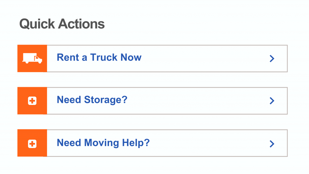 Rent a truck now quick actions